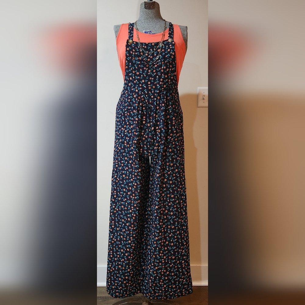 VINTAGE FLOWER PATTERNED OVERALLS SZ SMALL